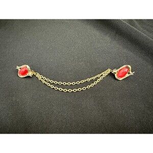 Vintage Goldtone Sweater Clip With Pink Acrylic/Lucite Oval Stones ~ 7 3/4"